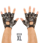 Leather Look Studded Fingerless Gloves Xl Size