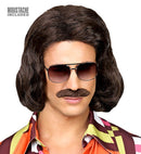 Brown 70S Dandy Wig & Moustache In Box