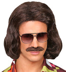 Brown 70S Dandy Wig & Moustache In Box