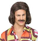 Brown 70S Dandy Wig & Moustache In Box