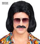 Black 70S Dandy Wig & Moustache In Box
