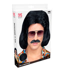 Black 70S Dandy Wig & Moustache In Box