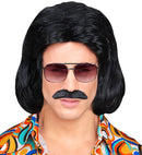 Black 70S Dandy Wig & Moustache In Box