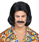 Black 70S Dandy Wig & Moustache In Box