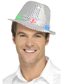 Light Up Silver Sequin Trilby Hat Adult with Multi Function LED Lights 1