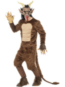 Beast Krampus Demon Mask Brown Latex Overhead with Hair and Horns 5