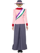 Victorian Suffragette Costume Grey Dress with Pink Jacket Sash and Hat 3
