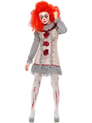 Vintage Clown Lady Costume Grey and Red Dress with Neck Ruffle 4