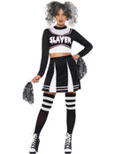 Gothic Cheerleader Costume Adult Black Crop Top Dress and Pom Poms 4