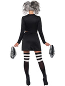 Gothic Cheerleader Costume Adult Black Crop Top Dress and Pom Poms 3