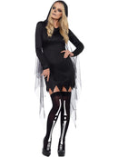 Fever Sexy Reaper Costume Short Black Hooded Adult Dress 4