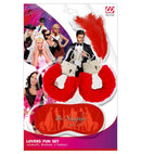Lovers' Fun Set  Plush Handcuffs, Blindfold, 2 Feathers 