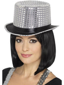 Sequin Top Hat Silver with Elastic Inner Rim Adult Costume Accessory 3