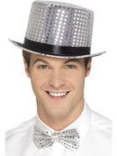 Sequin Top Hat Silver with Elastic Inner Rim Adult Costume Accessory 1