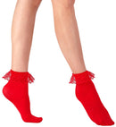 Red Socks With Ruffle Lace Trim 70 Den