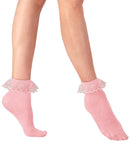 Pink Socks With Ruffle Lace Trim70 Den