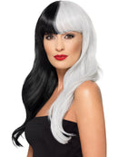 Deluxe Wig Half Black Half Grey Long with Fringe Adult Costume Accessory 1