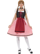 Bavarian Tavern Maid Costume Adult Checkered Red and Black Skirt Dress with Top and Apron 4