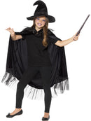 Sparkly Witch Kit Kids Black Sparkly Cloak with Matching Hat 4