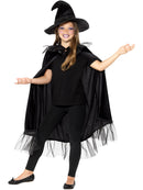 Sparkly Witch Kit Kids Black Sparkly Cloak with Matching Hat 1
