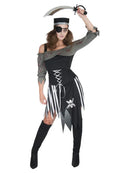 Zombie Pirate Costume Black and White Dress Corset Hat and Eyepatch 1