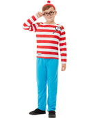 Wheres Wally Deluxe Kids Costume Striped Top Blue Trousers Hat Glasses 4