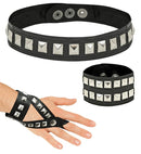 Hard Rock Set Leatherlook  Studded Choker, Bracelet, Fingerglove 