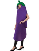 Aubergine Costume Adult Purple Hooded Tabard with attached Green Stork 3