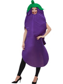Aubergine Costume Adult Purple Hooded Tabard with attached Green Stork 1