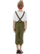 WW2 Little Land Girl Costume Child Green Dungarees Belt White Top Red Headscarf 3