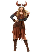 Viking Barbarian Queen Costume Adult Brown Dress