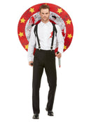 Knife Thrower Costume Red and White Adult Shirt Braces Target Board Velcro Knives