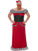 Bearded Lady Costume Adult Red Corset Dress Headband and Beard 4