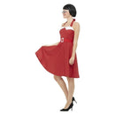 50s Rockabilly Pin Up Costume Adult Halterneck Red Dress with Black Polka Dots 3
