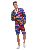 Sunset Flamingo Suit Adult Blue and Orange Jacket Shorts and Tie