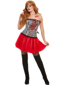 Adult Deluxe Knife Throwers Assistant Costume White and Black Corset Red Dress 4