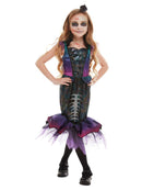Dark Mermaid Costume Child Purple Fishtail Dress with Skeleton Print and Organza Trim