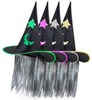 Decorated Witch Hat With Hair 4 Colors Ass.