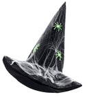 Deluxe Felt Witch Hat With Spiderweb & Glow In The Dark Spiders