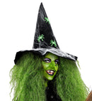 Deluxe Felt Witch Hat With Spiderweb & Glow In The Dark Spiders
