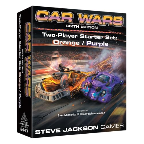 Steve Jackson Games Car Wars 2-Player Starter Set Orange/Purple 6th Edition – Strategic Car Combat Fast-Paced Action Tactical Board Game Ages 14+ 2 Players