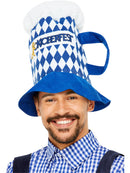 Oktoberfest Beer Hat Blue and White Chequered with Handle Adult Costume Accessory 1