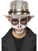 Kids Grey Voodoo Distressed Top Hat with Skull and Bones Detail Costume Accessory 1
