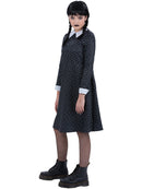 Kids Gothic School Girl Costume Spotted Black Wednesday Dress 3