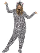 Zebra Costume Black White Hooded Adult Jumpsuit 1