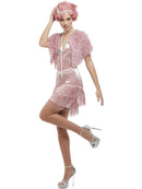 Deluxe 20s Vintage Pink Flapper Costume Short Fringed Dress and Pink Stole 2