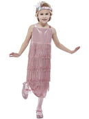20s Pink Flapper Costume Kids Dress and Headband 2