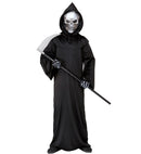 Grim Reaper  Robe, Hooded Holographic Skull Mask, Bone Gloves 