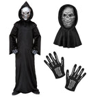 Grim Reaper  Robe, Hooded Holographic Skull Mask, Bone Gloves 