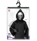 Grim Reaper  Robe, Hooded Holographic Skull Mask, Bone Gloves 